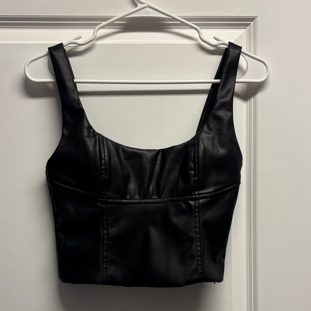 Bershka Black Faux Leather Crop Top